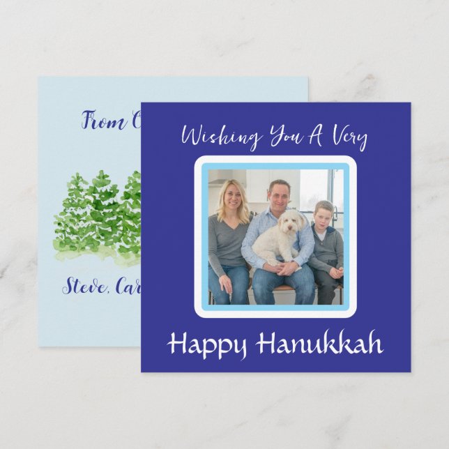 Handmålad Snöig Vinter Träd HANUKKAH FOTOKORT Julkort (Fram/baksida)