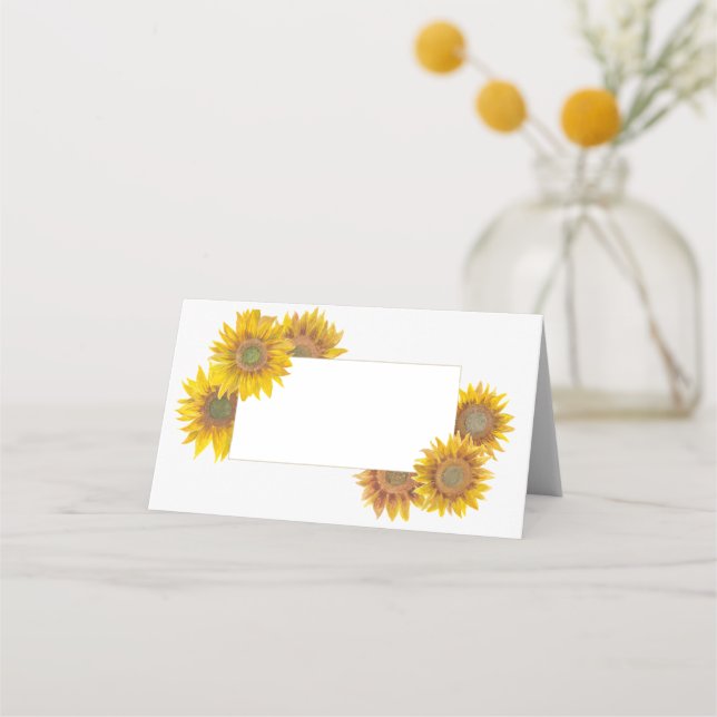 Handmålad Solros Platskort Placeringskort (Framsida)