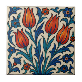 Handmålad Stil Iznik Tulips Kakelplatta