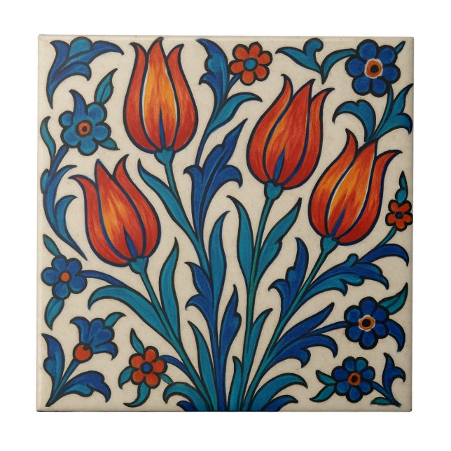 Handmålad Stil Iznik Tulips Kakelplatta (Framsidan)
