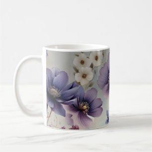Handmålad stil lila blomster tekopp kaffemugg