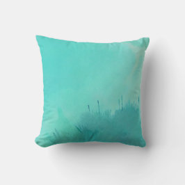 Handmålad turkos, vattenfärg kudde