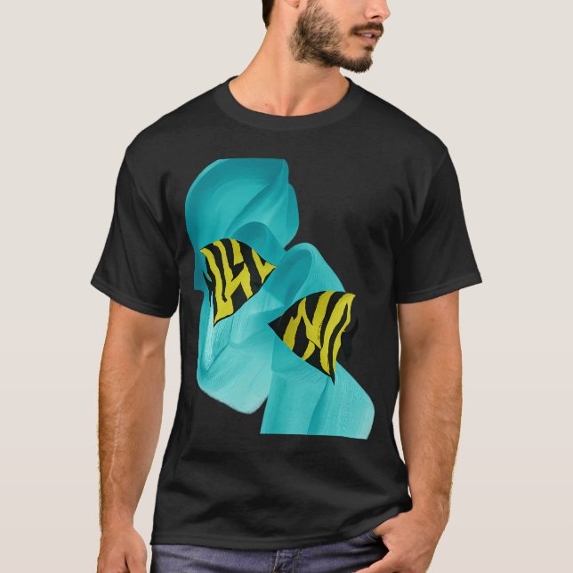 Handmålad Två Fiskar på Våg T Shirt (Framsida)