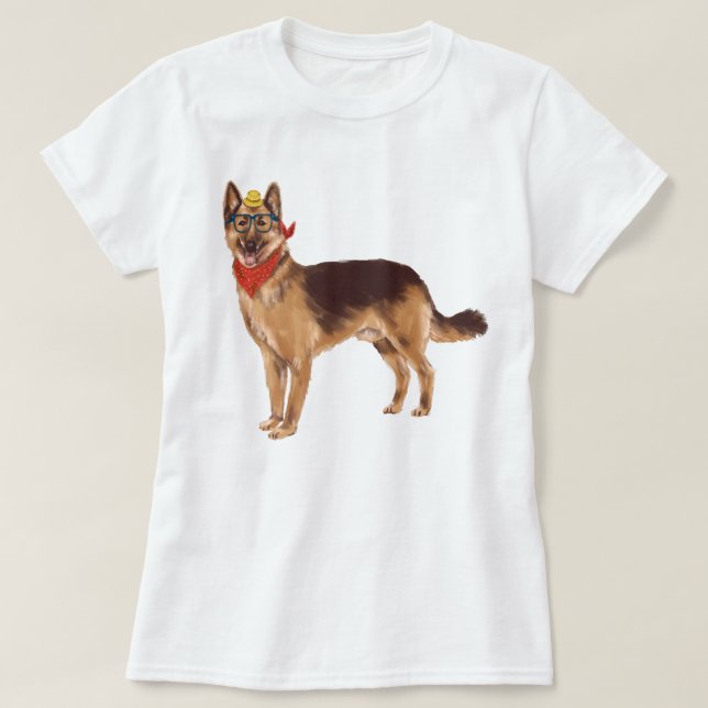 Handmålad tysk Shepherd Hund T-shirt (Design framsida)