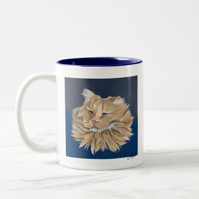 Handmålad utskrift av Guld Tabby katt på Basic Mug Två-Tonad Mugg (Vänster)