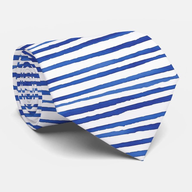 Handmålad vattenfärg, blå och vit Rand Slips (Rullad)
