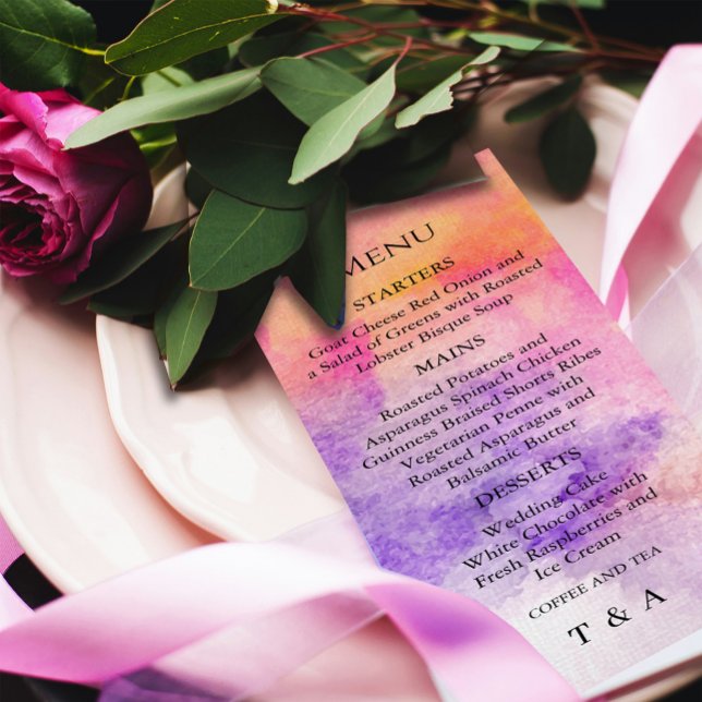 Handmålad vattenfärg Färg Meny Inbjudningar (Hand-painted watercolor Colorful Menu Invitation #colorfulmenu #watercolormenu #dinner #hand-painted)