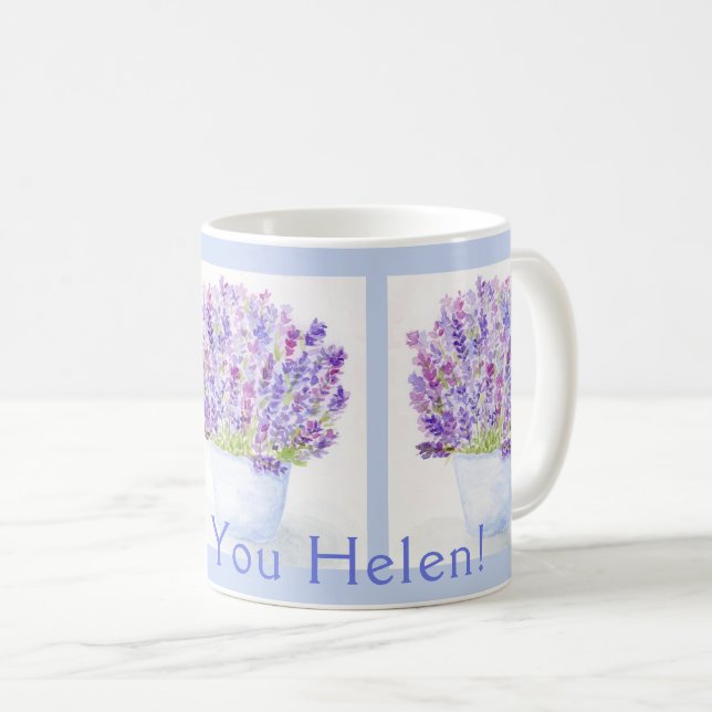 Handmålad vattenfärg Lavender TACK Namn BLU Kaffemugg (Framsida höger)