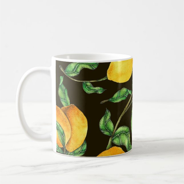 Handmålad vattenfärg Lemon Mönster Kaffemugg (Vänster)