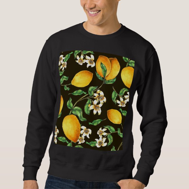 Handmålad vattenfärg Lemon Mönster Lång Ärmad Tröja (Framsida)