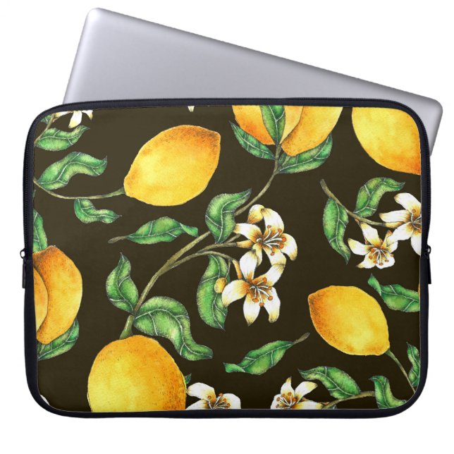 Handmålad vattenfärg Lemon Mönster Laptop Fodral (Framsidan)