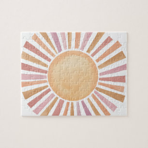 Handmålad vattenfärg Retro Sol Jigszawa Puzzle Pussel