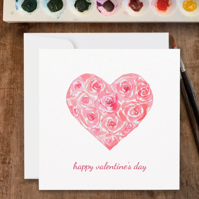 Handmålad vattenfärg Ro Heart Valentines day Julkort (Made with love, send a hand painted watercolor trendy custom Valentine’s Day card.)