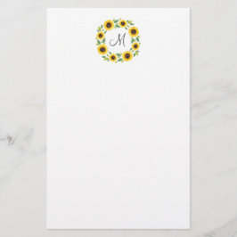 Handmålad vattenfärg Solrosfrand Utandning Brevpapper