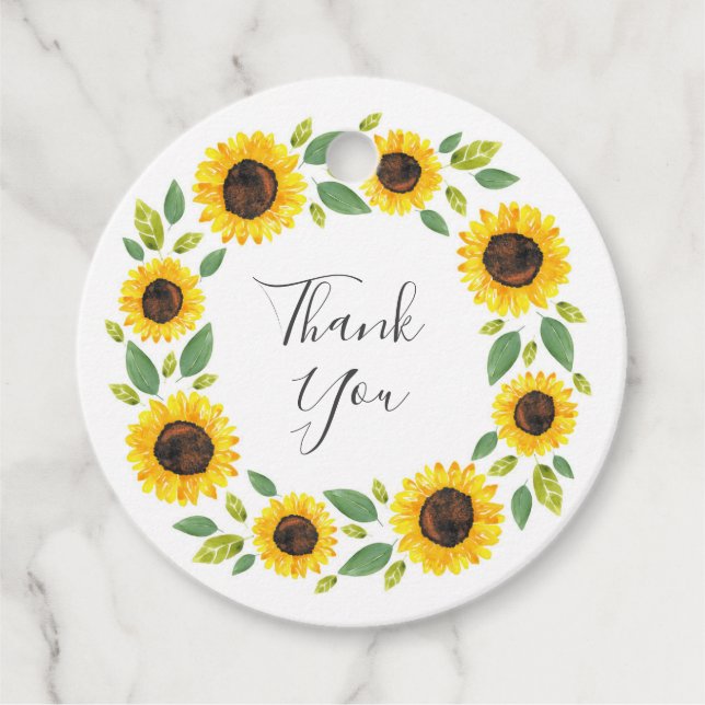 Handmålad vattenfärg Solrosfrand Utandning Gåvor Etiketter (Framsida)