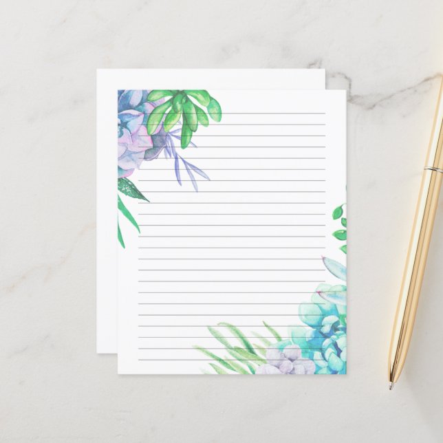 Handmålad vattenfärg Succuled Linted Papper (Fram/Back In Situ)