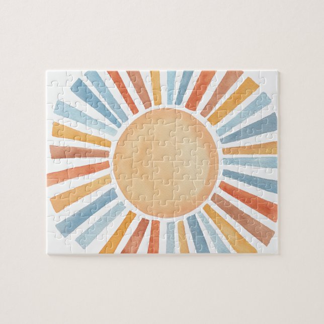 Handmålad vattenfärg Vintage Sol Pussel (Horisontell)