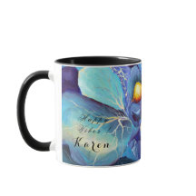 Handmålad vattenfärgad Blommigt Aqua och Blues Vib