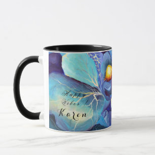 Handmålad vattenfärgad Blommigt Aqua och Blues Vib Mugg