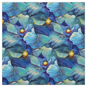 Handmålad vattenfärgad Blommigt Aqua och Blues Vib Tyg