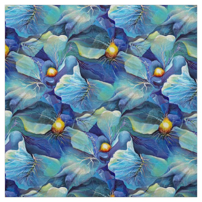 Handmålad vattenfärgad Blommigt Aqua och Blues Vib Tyg (Provkarta)