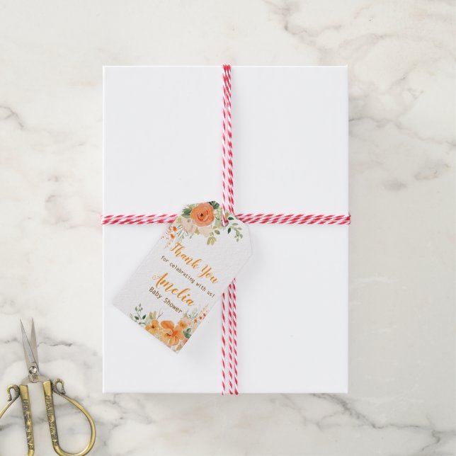 Handmålad vattenfärgad Blommigt Babykläder Presentetikett (Med Snöre)