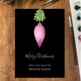 Handmålad vattenfärgad Rosa Jul Bauble Julkort