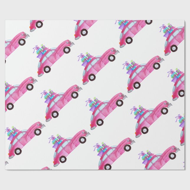 Handmålad vattenfärgsbil - julbil presentpapper (Platt)