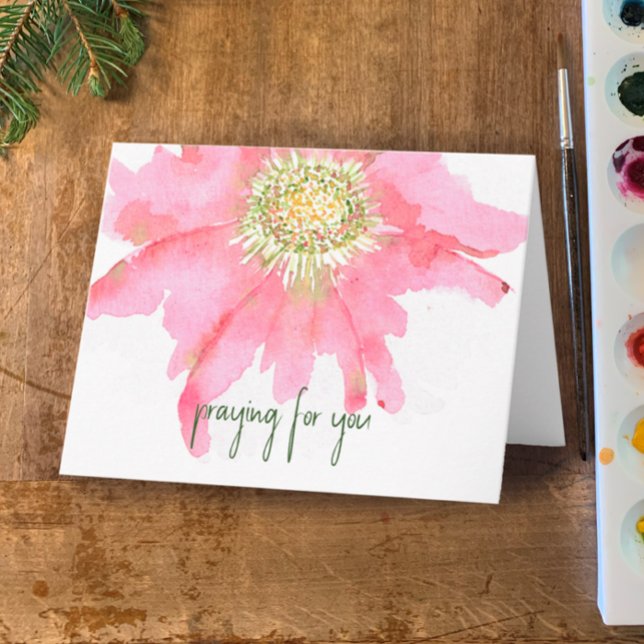 Handmålad vattenfärgsblomma | Att be för dig Kort (Personalize this hand painted watercolor flower card with your name and note. Praying for you.)
