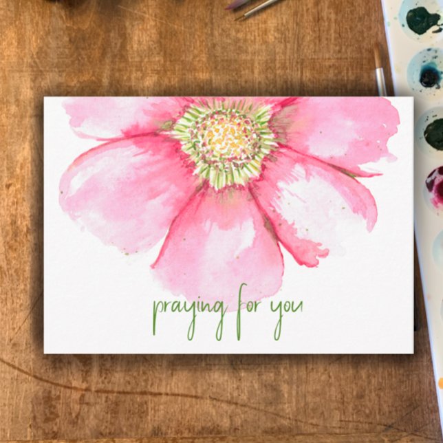 Handmålad vattenfärgsblomma | Att be för dig Tack Kort (“Praying for you” custom text card. Original hand painted blush floral watercolor encouraging card.
)