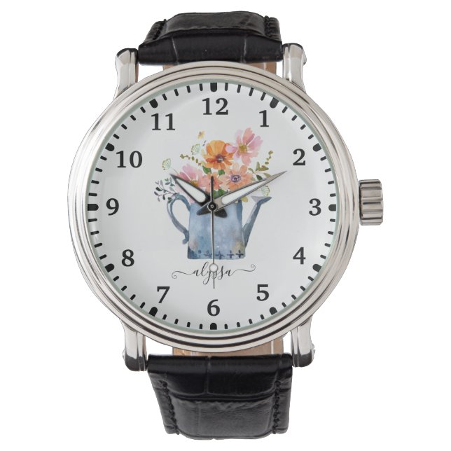 Handmålad vattenfärgsBlommigt Armbandsur (Framsida)