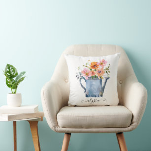 Handmålad vattenfärgsBlommigt Kudde