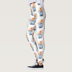 Handmålad vattenfärgsBlommigt Leggings