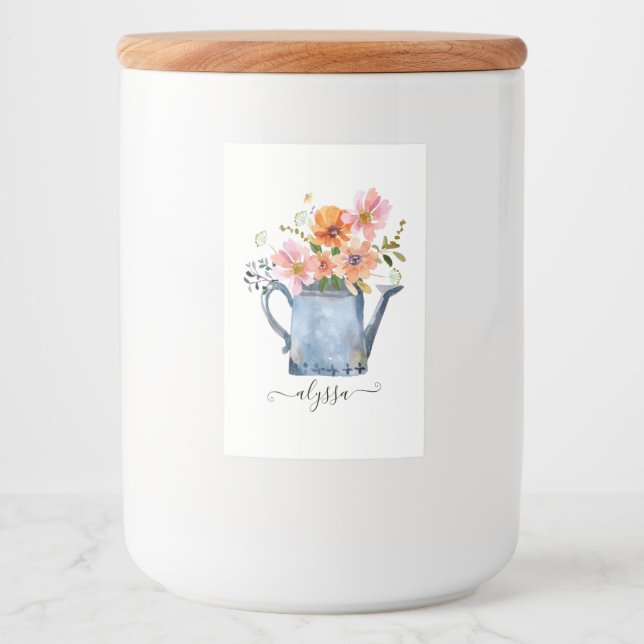 Handmålad vattenfärgsBlommigt Mat Etikett (Framsida)
