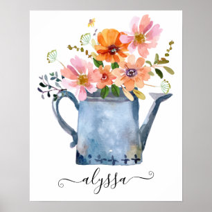 Handmålad vattenfärgsBlommigt Poster