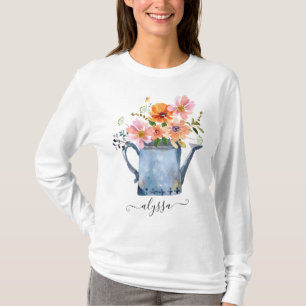 Handmålad vattenfärgsBlommigt T Shirt