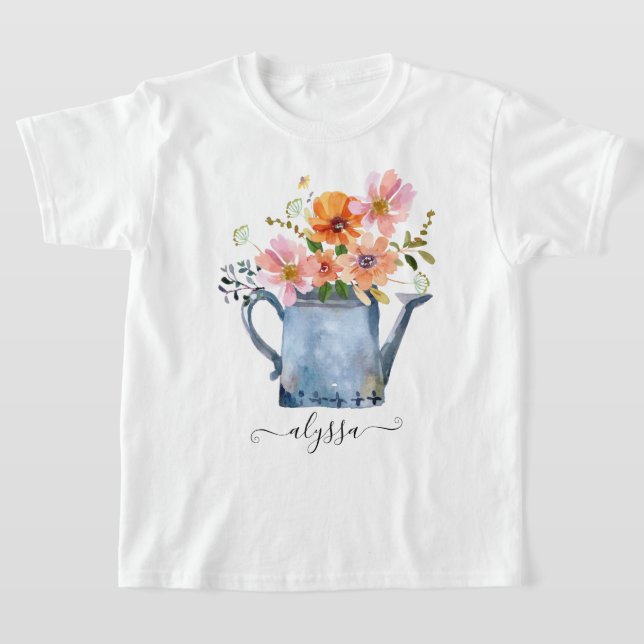 Handmålad vattenfärgsBlommigt T Shirt (Laydown)