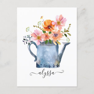 Handmålad vattenfärgsBlommigt Vykort