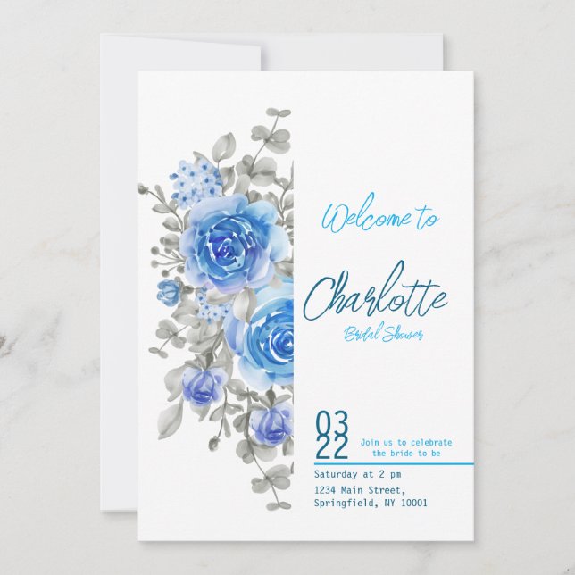 Handmålad vattenfärgsfärgad Blommigt, Möhippa Inbjudningar (Framsida)