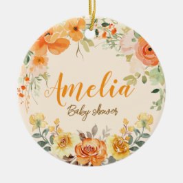 Handmålad vattenfärgsfärgad Blommigt, Möhippa Julgransprydnad Keramik