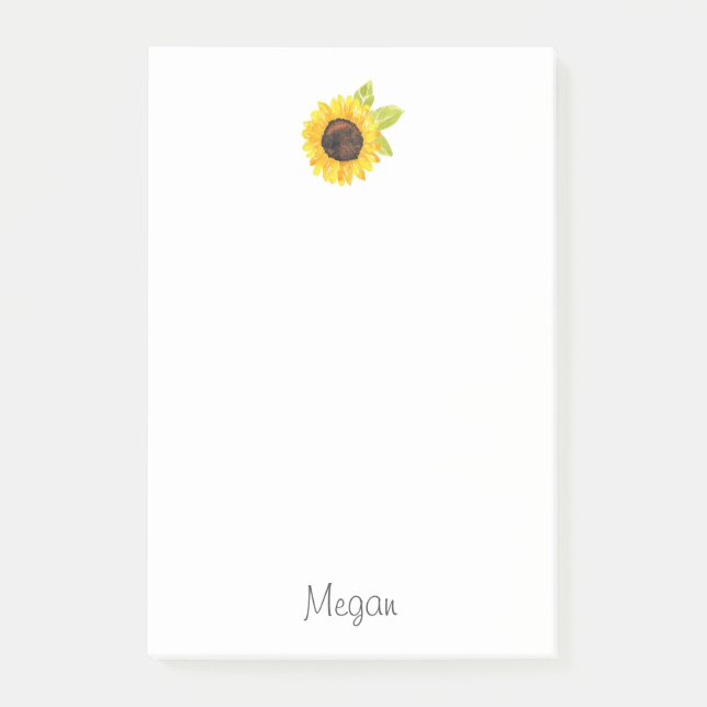 Handmålad vattenfärgssolros post-it block (Framsida)