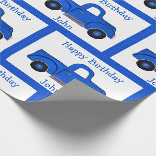 Handmålad Vintage Blå Lastbilsdesign Presentpapper