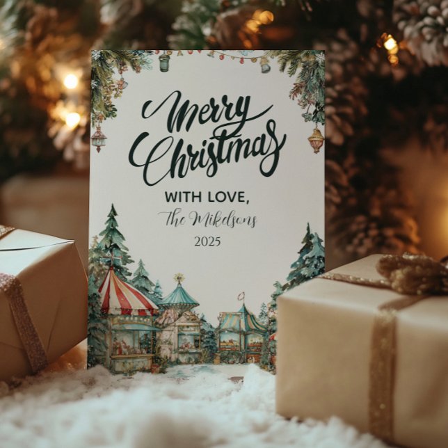 Handmålad vinterby julkort (Skapare uppladdad)