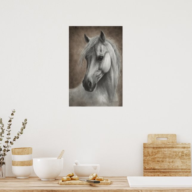 Handmålad vit hästporträtt Elegant Equine Poster (Kök)