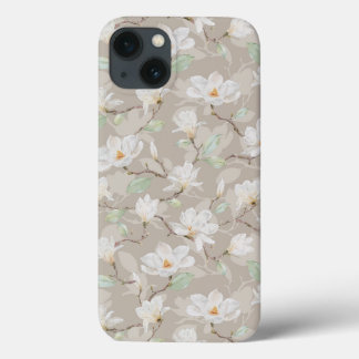 Handmålad vit Magnolia på Beige