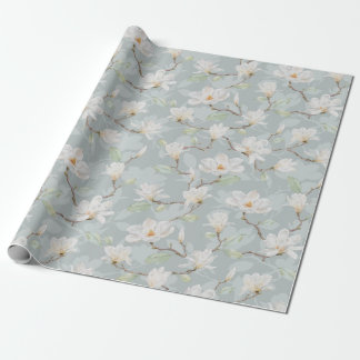 Handmålad vit magnolia på Pastellblå Presentpapper