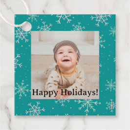 Handmålad vit och akvatisk Snöflingor på Teal Phot Gåvor Etiketter