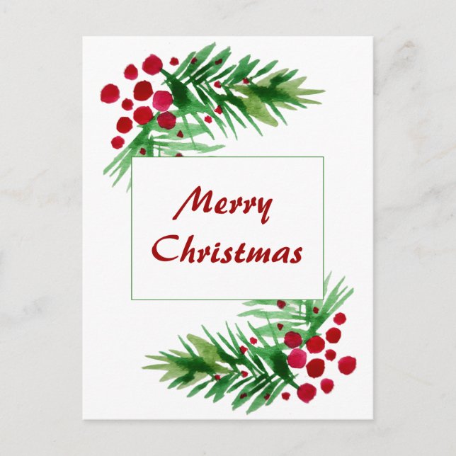 Handmålad Watercolor Gräs Wandeans, Red Berries Helg Vykort (Framsida)