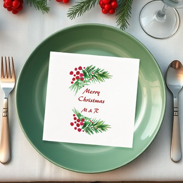 Handmålad Watercolor Gräs Wandeans, Red Berries Pappersservett (Skapare uppladdad)