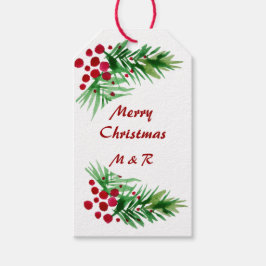 Handmålad Watercolor Gräs Wandeans, Red Berries Presentetikett